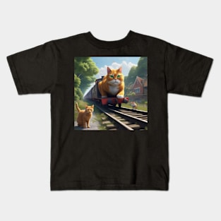 Cat Wanting To Be A Train Kids T-Shirt